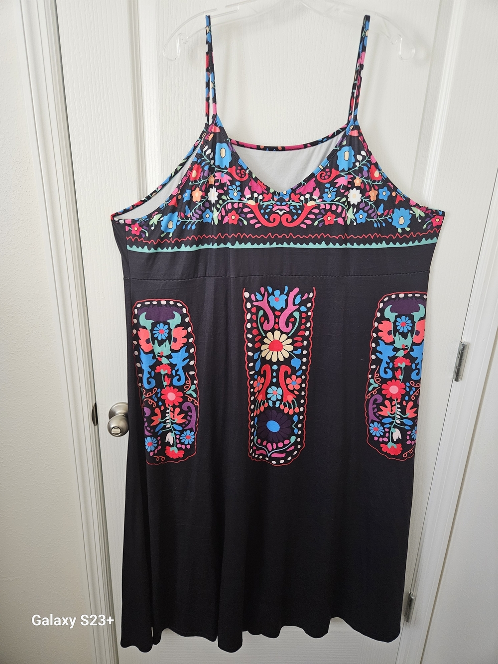 SHEIN Black Maxi Dress with Pink, Blue and Aqua Floral Panels